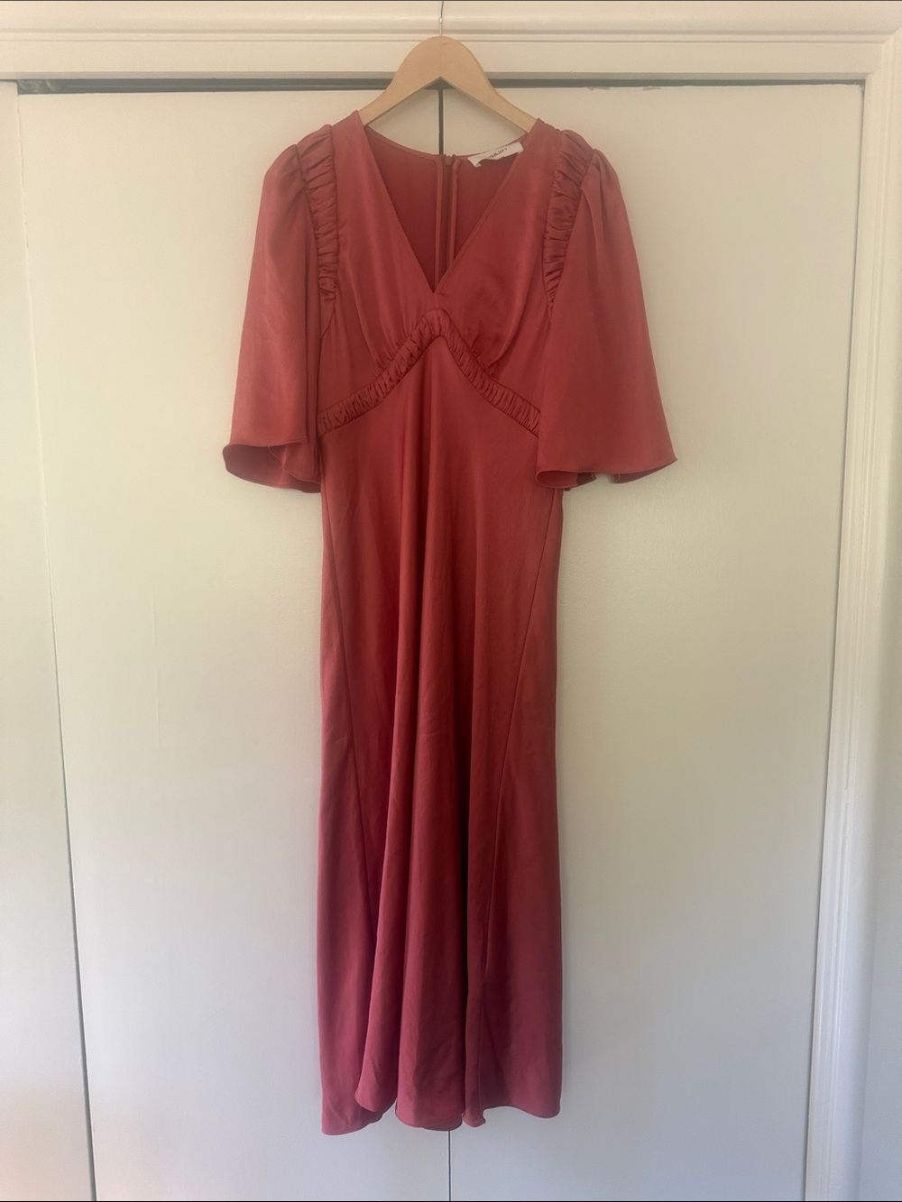 ba&sh Rust Midi Dress with Ruffle Trim